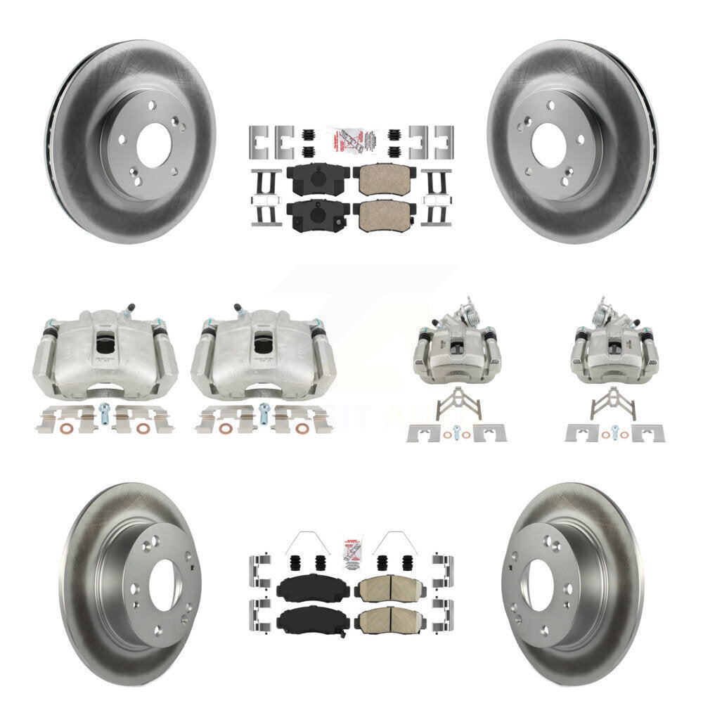 Front Rear Brake Caliper Coat Rotors & Ceramic Pad Kit (10Pc) For Honda Accord Acura TSX KCG-101858N