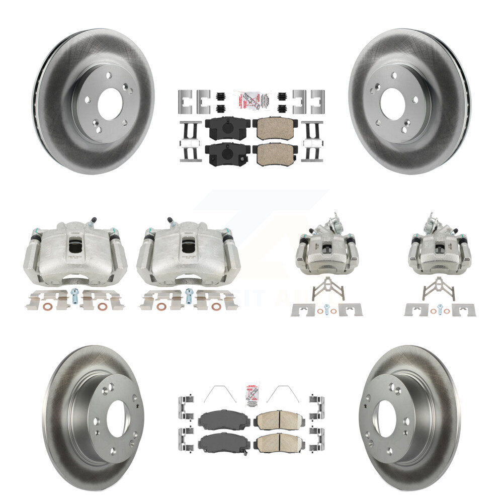 Front Rear Brake Caliper Coat Rotors & Ceramic Pad Kit (10Pc) For Honda Accord Acura TSX KCG-101859N