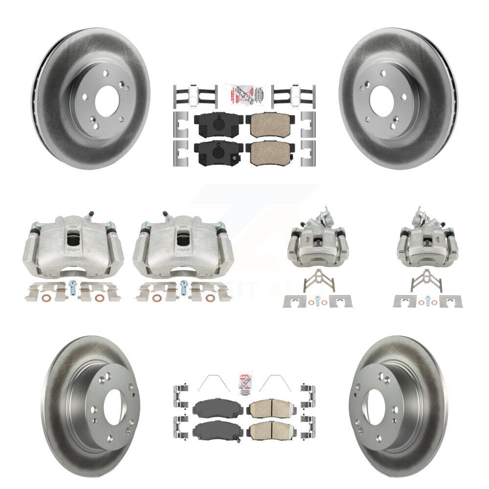 Front Rear Brake Caliper Coat Rotors & Ceramic Pad Kit (10Pc) For Honda Accord Acura TSX KCG-101861N