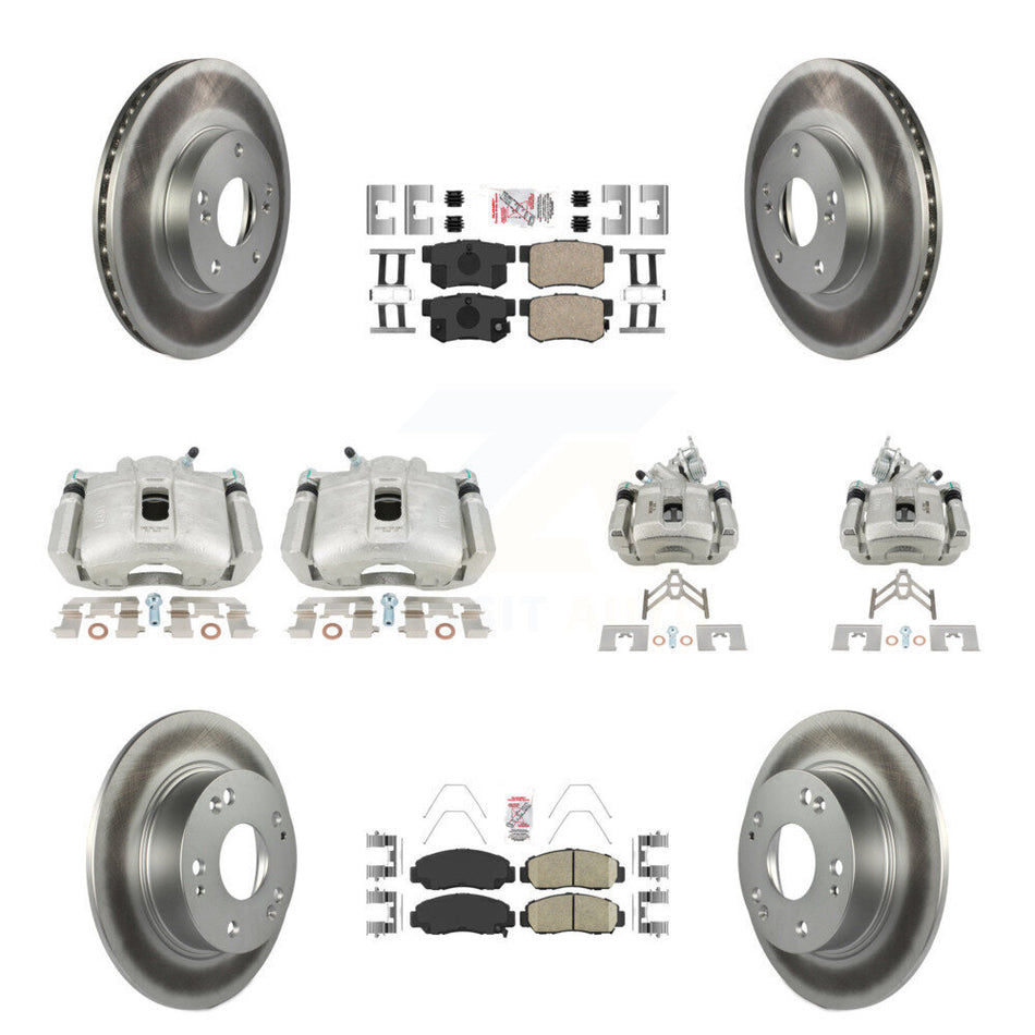 Front Rear Disc Brake Caliper Coated Rotors And Ceramic Pads Kit (10Pc) For Honda Accord KCG-101863N