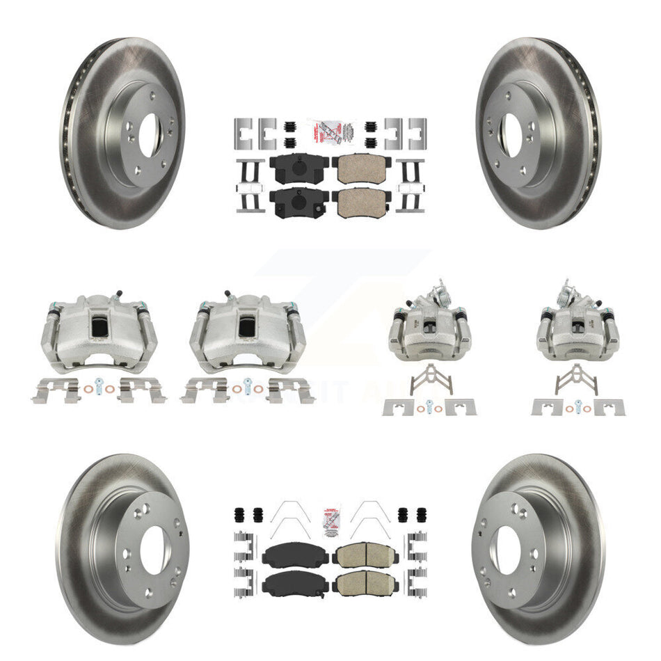 Front Rear Disc Brake Caliper Coated Rotors And Ceramic Pads Kit (10Pc) For Honda Accord KCG-101864N