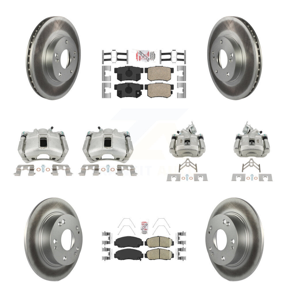 Front Rear Disc Brake Caliper Coated Rotors And Ceramic Pads Kit (10Pc) For Honda Accord KCG-101866N