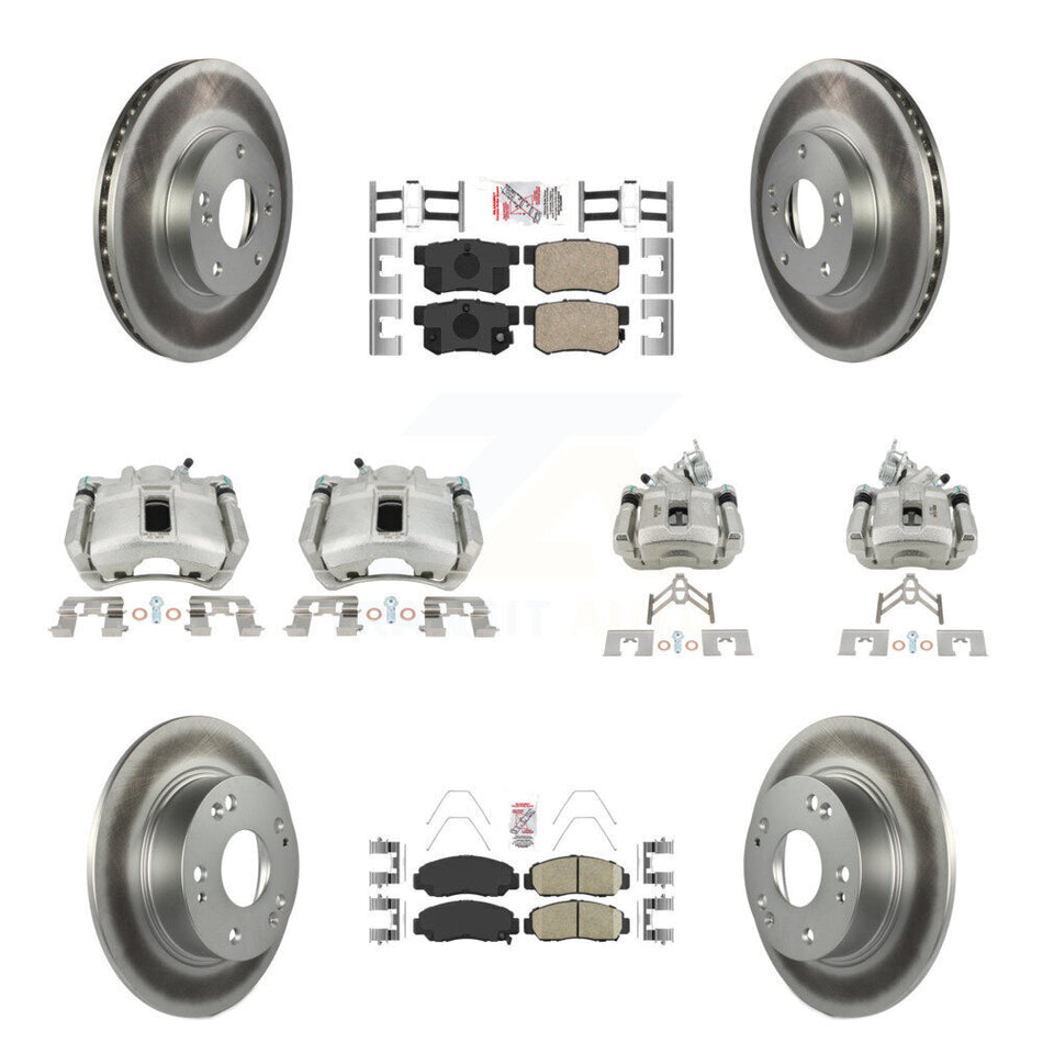 Front Rear Disc Brake Caliper Coated Rotors And Ceramic Pads Kit (10Pc) For Honda Accord KCG-101866N