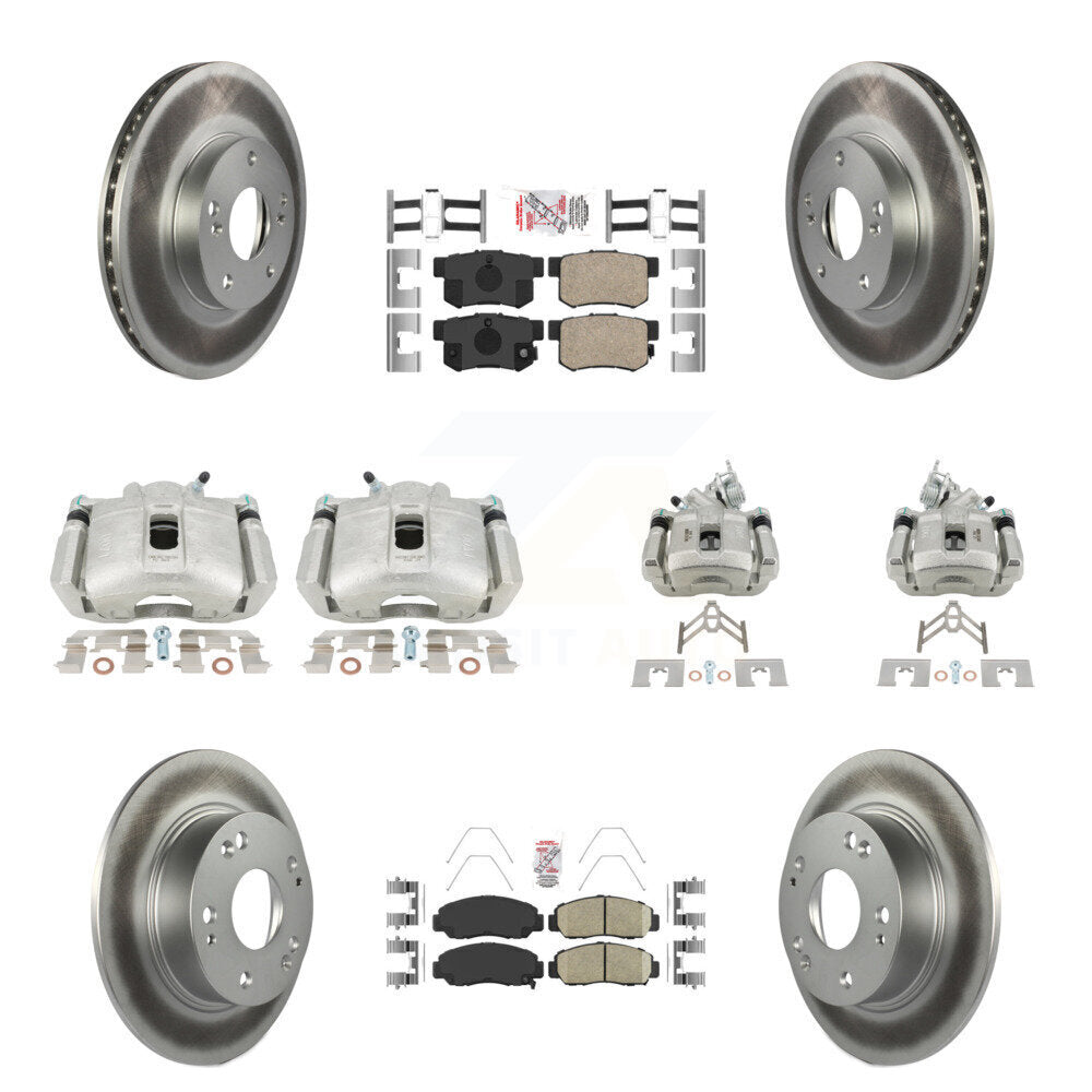 Front Rear Disc Brake Caliper Coated Rotors And Ceramic Pads Kit (10Pc) For Honda Accord KCG-101867N