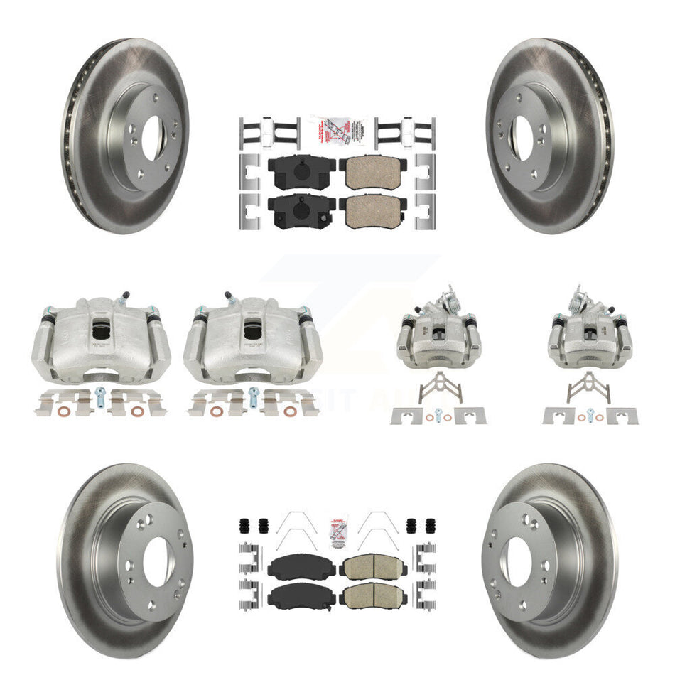 Front Rear Disc Brake Caliper Coated Rotors And Ceramic Pads Kit (10Pc) For Honda Accord KCG-101869N