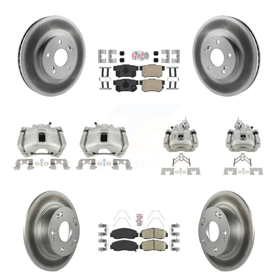 Front Rear Disc Brake Caliper Coated Rotors And Ceramic Pads Kit (10Pc) For Honda Accord KCG-101870N