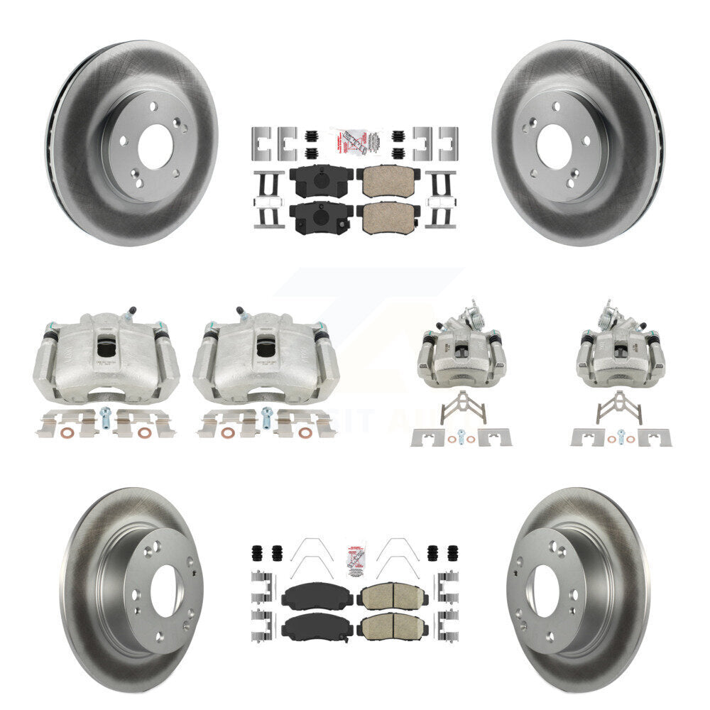 Front Rear Disc Brake Caliper Coated Rotors And Ceramic Pads Kit (10Pc) For Honda Accord KCG-101873N