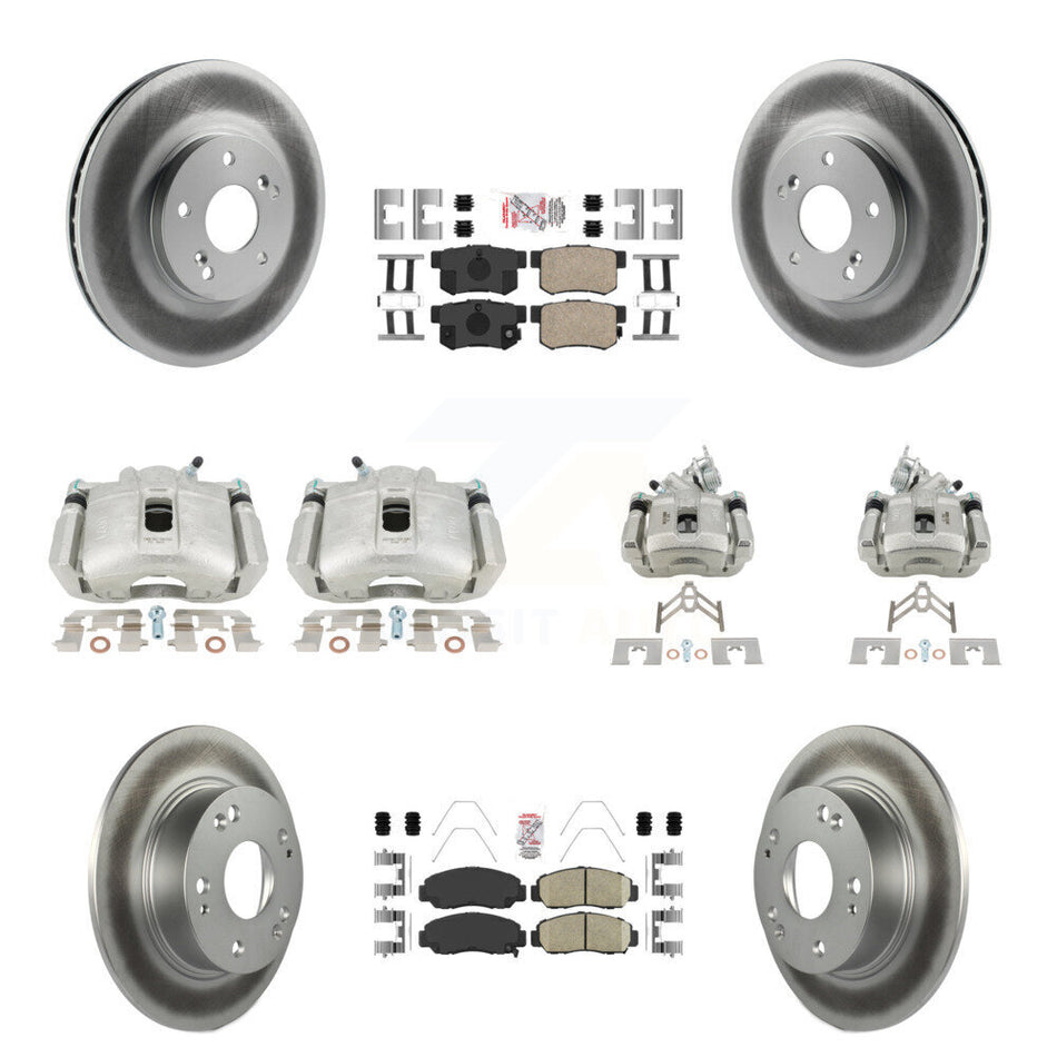Front Rear Disc Brake Caliper Coated Rotors And Ceramic Pads Kit (10Pc) For Honda Accord KCG-101873N