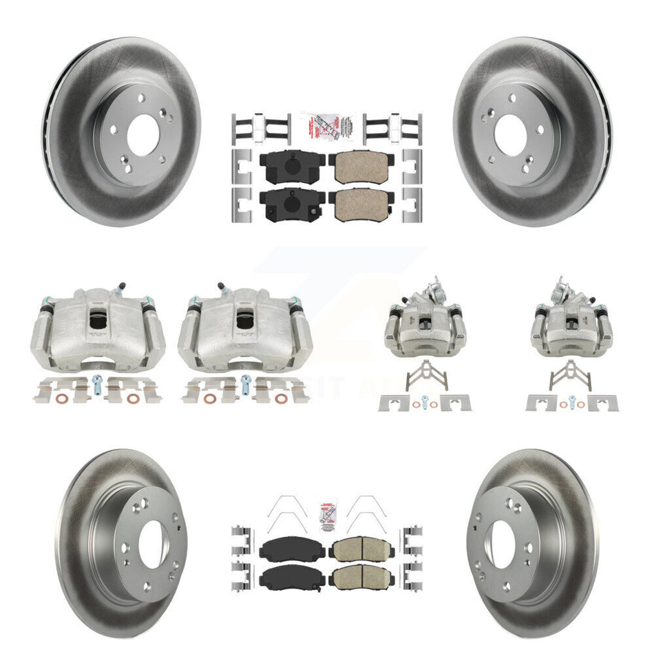 Front Rear Disc Brake Caliper Coated Rotors And Ceramic Pads Kit (10Pc) For Honda Accord KCG-101875N
