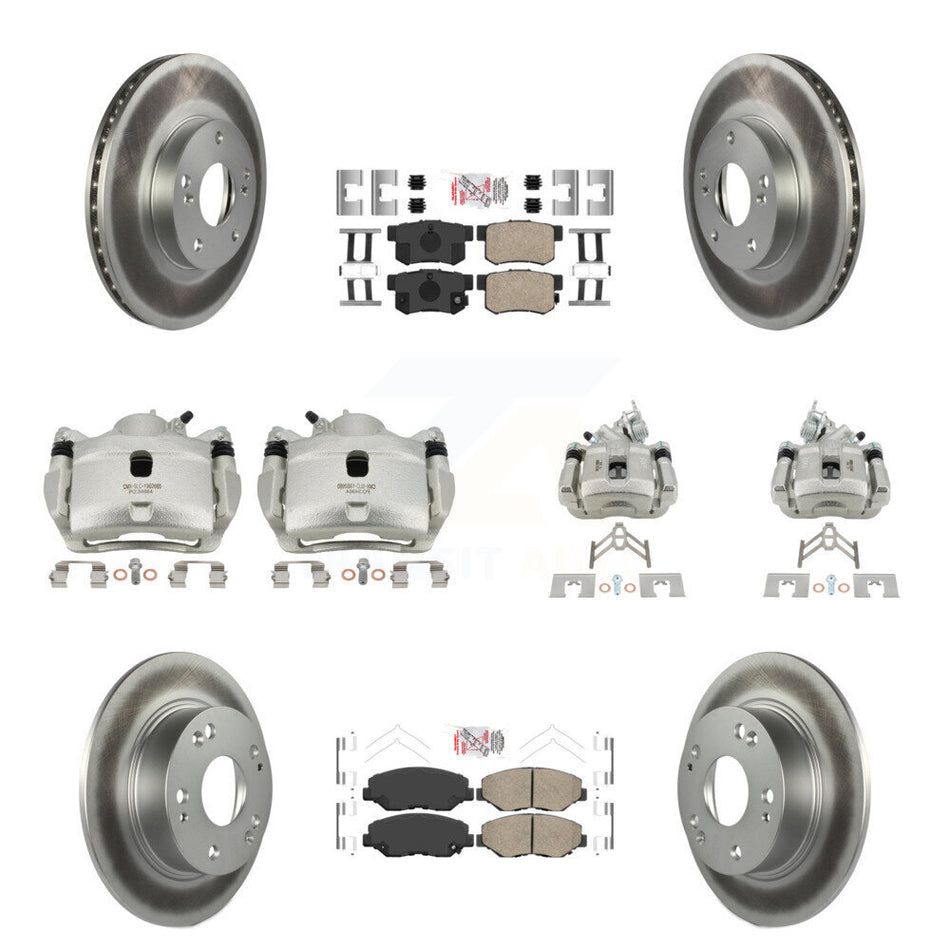 Front Rear Disc Brake Caliper Coated Rotors And Ceramic Pads Kit (10Pc) For Honda Accord KCG-101878N