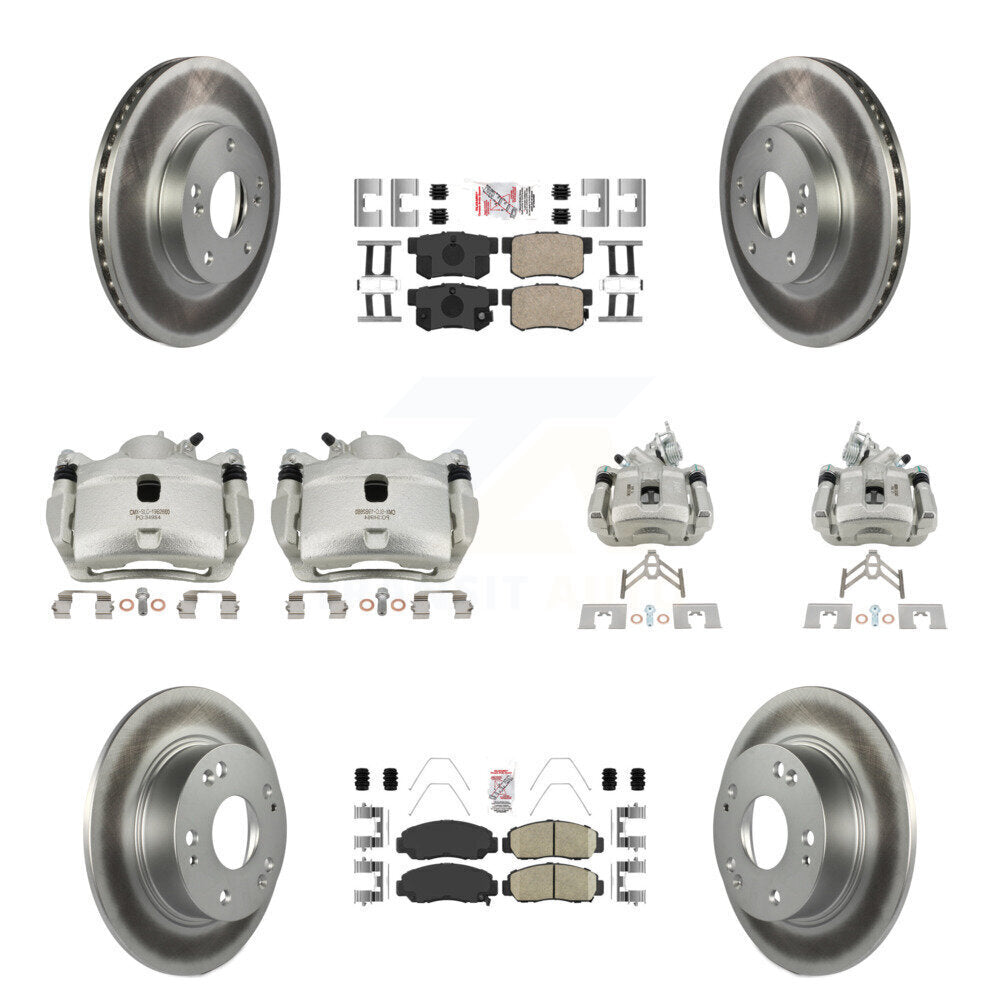 Front Rear Disc Brake Caliper Coated Rotors And Ceramic Pads Kit (10Pc) For Honda Accord KCG-101880N