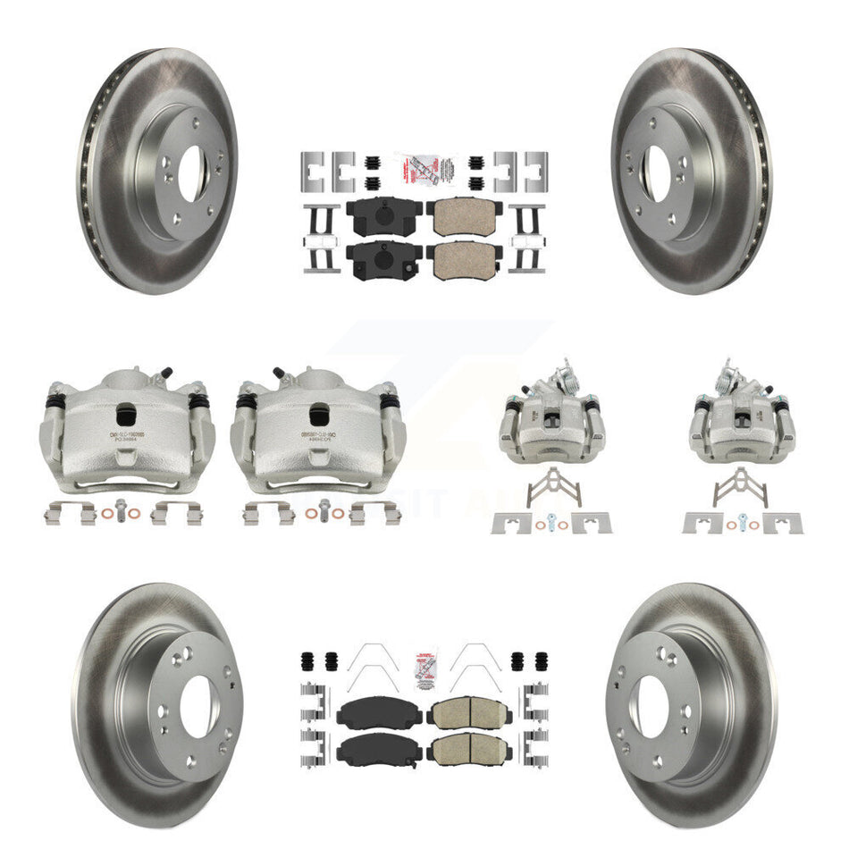 Front Rear Disc Brake Caliper Coated Rotors And Ceramic Pads Kit (10Pc) For Honda Accord KCG-101880N