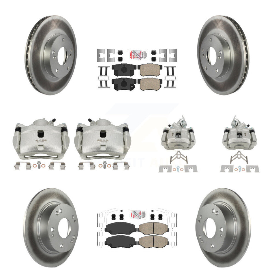 Front Rear Disc Brake Caliper Coated Rotors And Ceramic Pads Kit (10Pc) For Honda Accord KCG-101881N