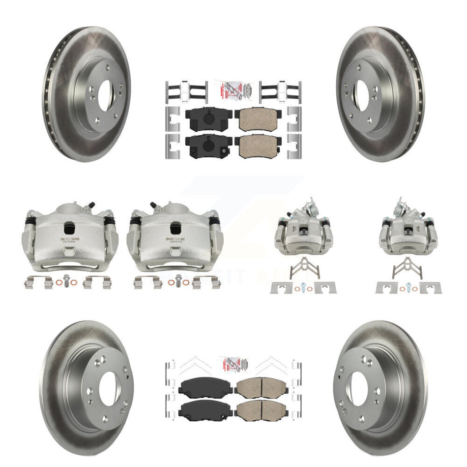 Front Rear Disc Brake Caliper Coated Rotors And Ceramic Pads Kit (10Pc) For Honda Accord KCG-101882N
