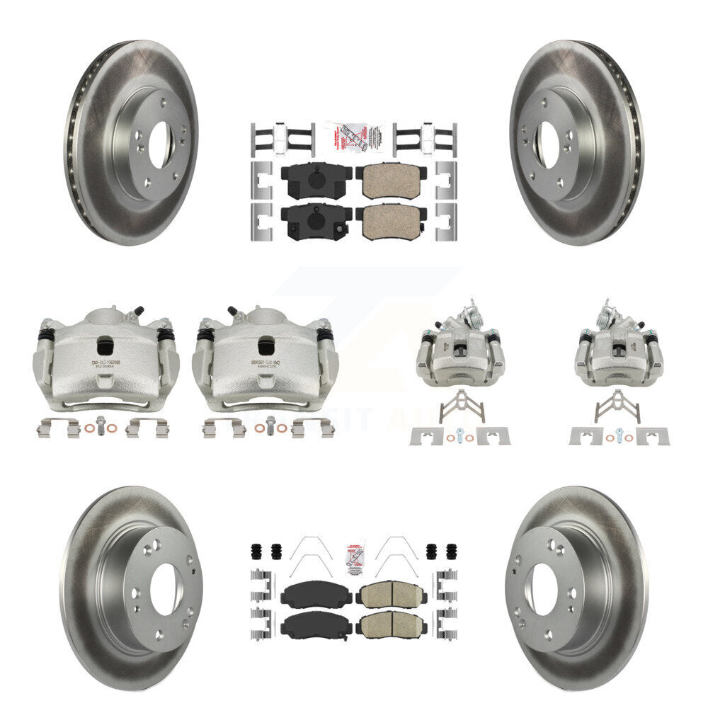 Front Rear Disc Brake Caliper Coated Rotors And Ceramic Pads Kit (10Pc) For Honda Accord KCG-101884N