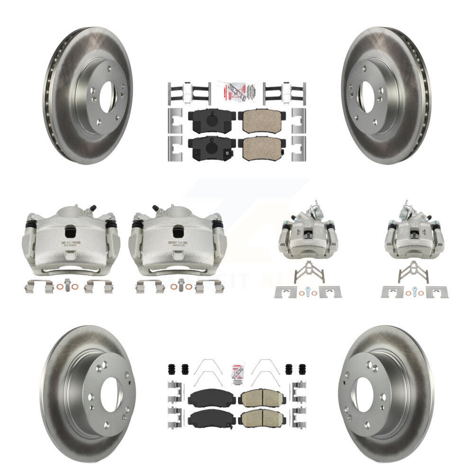 Front Rear Disc Brake Caliper Coated Rotors And Ceramic Pads Kit (10Pc) For Honda Accord KCG-101884N