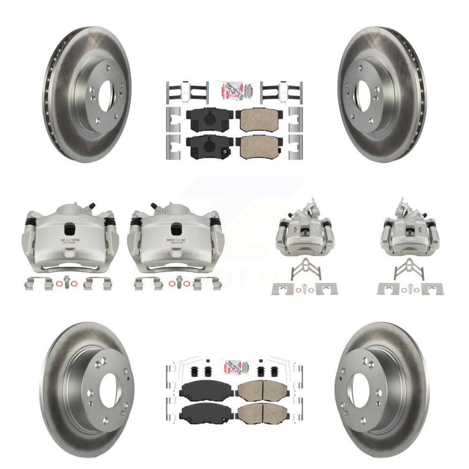 Front Rear Disc Brake Caliper Coated Rotors And Ceramic Pads Kit (10Pc) For Honda Accord KCG-101885N