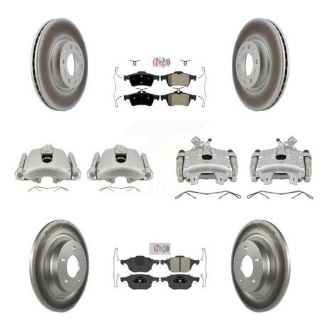 Front Rear Disc Brake Caliper Coated Rotors And Semi-Metallic Pad Kit (10Pc) For Mazda 5 KCG-101920N