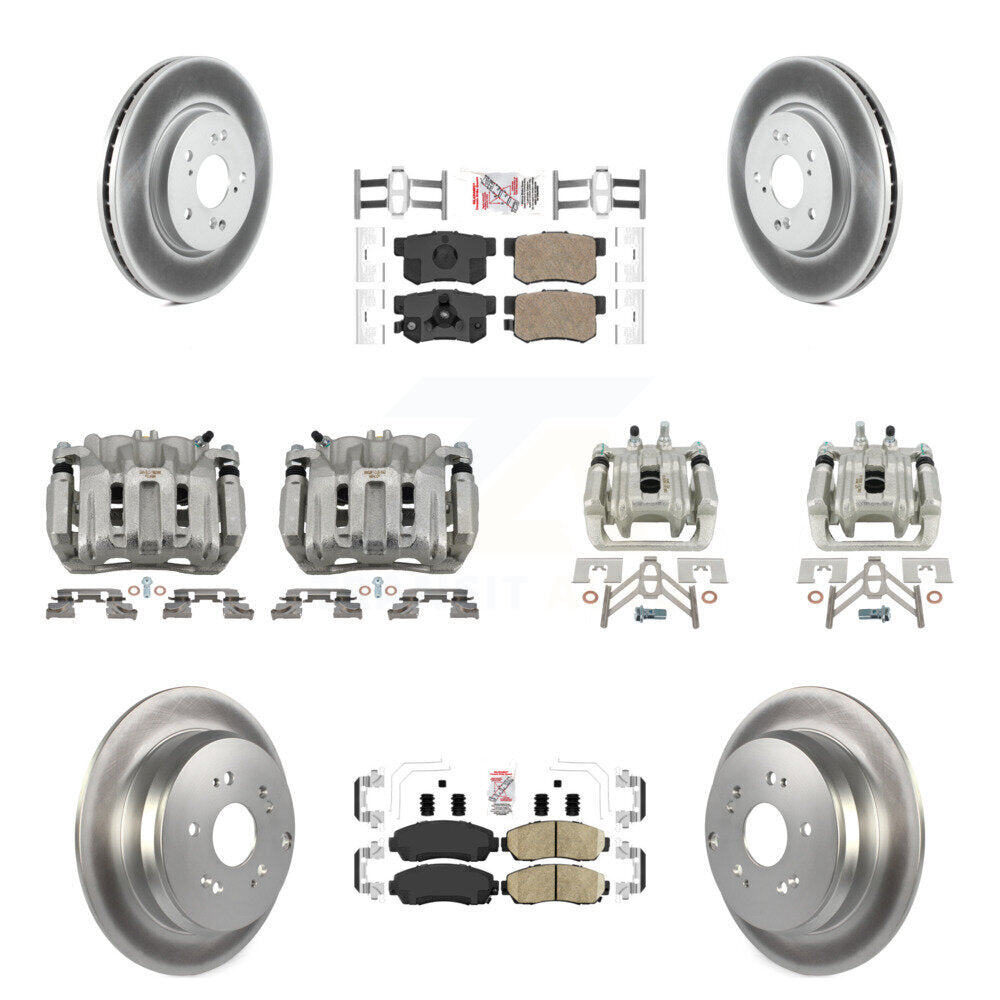 Front Rear Disc Brake Caliper Coat Rotor Ceramic Pad Kit (10Pc) For Honda CR-V Acura RDX KCG-101953N