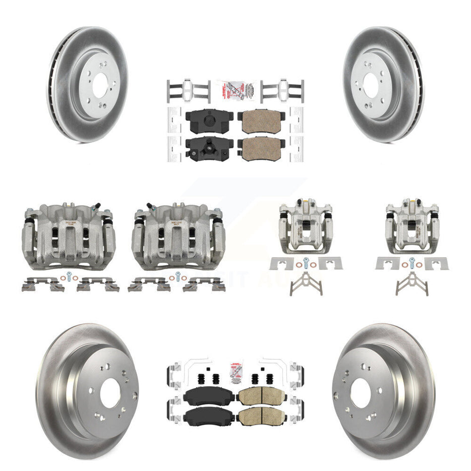 Front Rear Disc Brake Caliper Coated Rotors And Ceramic Pads Kit (10Pc) For Honda CR-V KCG-101961N