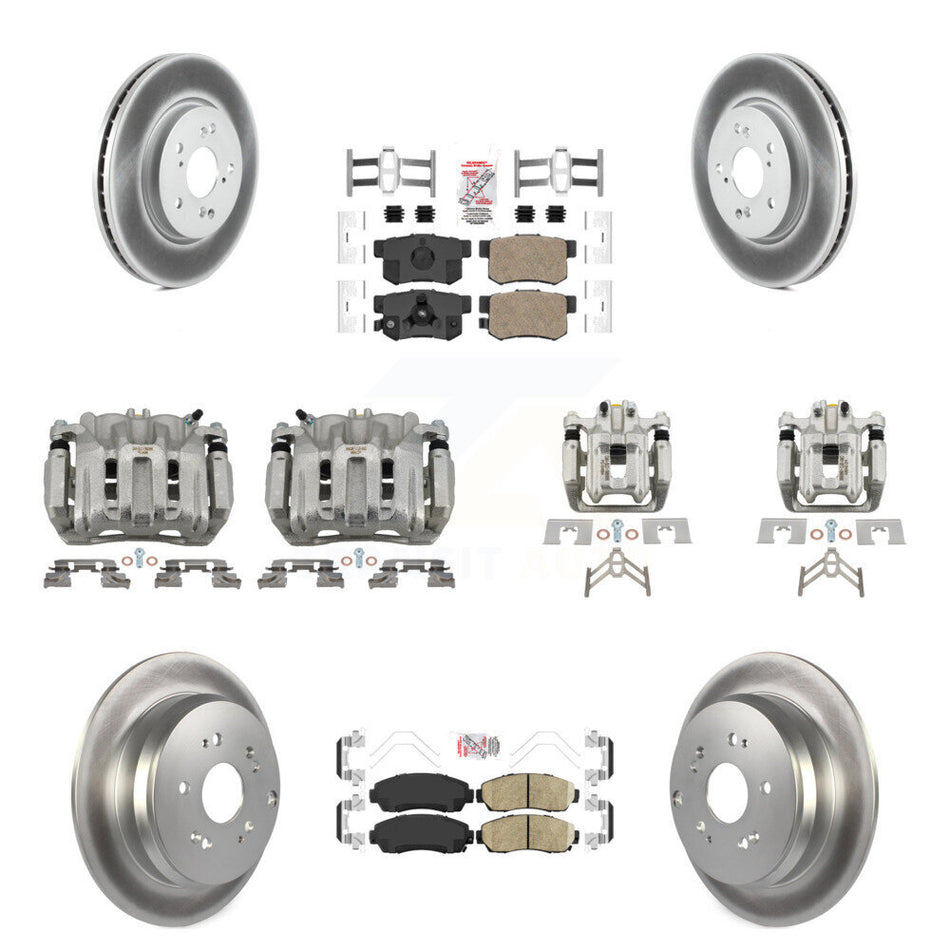Front Rear Disc Brake Caliper Coated Rotors And Ceramic Pads Kit (10Pc) For Honda CR-V KCG-101964N