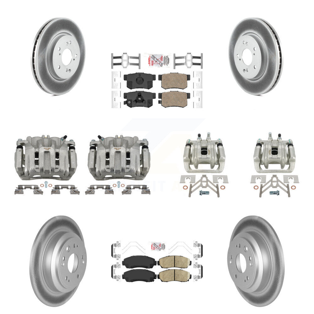 Front Rear Brake Caliper Coat Rotors & Ceramic Pad Kit (10Pc) For Honda Accord Crosstour KCG-101966N