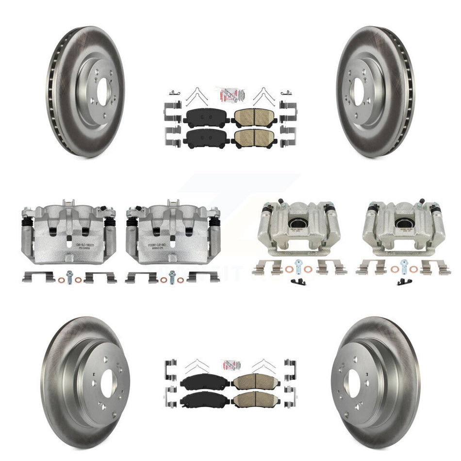 Front Rear Disc Brake Caliper Coated Rotors And Ceramic Pad Kit (10Pc) For Acura MDX ZDX KCG-101970N
