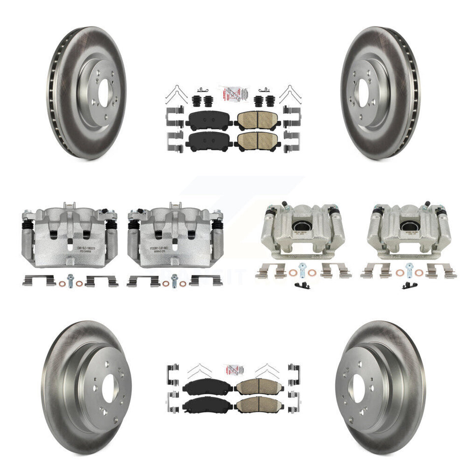 Front Rear Disc Brake Caliper Coated Rotors And Ceramic Pad Kit (10Pc) For Acura MDX ZDX KCG-101972N