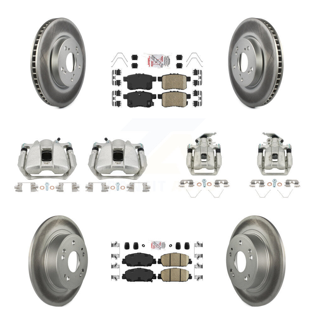 Front Rear Disc Brake Caliper Coated Rotors And Ceramic Pads Kit (10Pc) For Honda Accord KCG-101983N