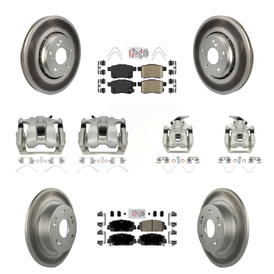 Front Rear Disc Brake Caliper Coated Rotors And Ceramic Pads Kit (10Pc) For Honda Accord KCG-101985N