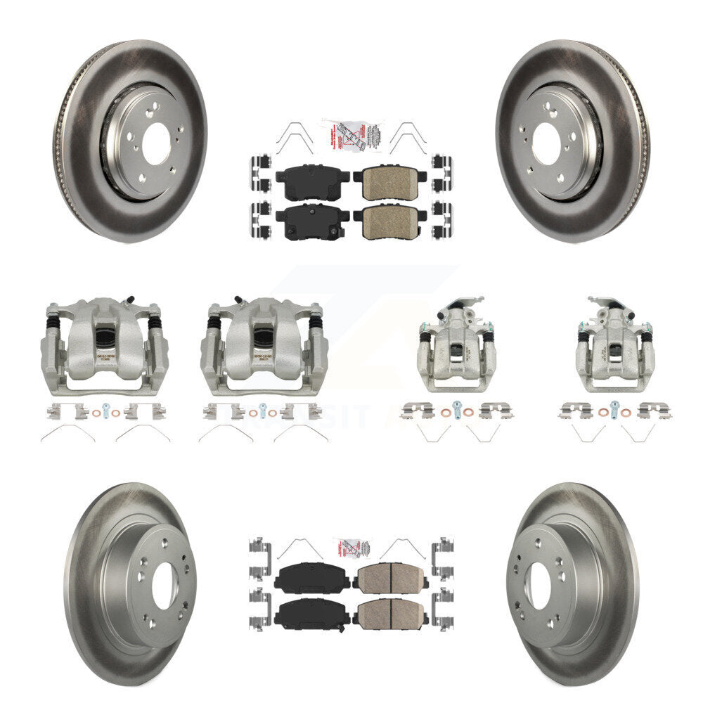 Front Rear Disc Brake Caliper Coated Rotors And Ceramic Pads Kit (10Pc) For Honda Accord KCG-101986N