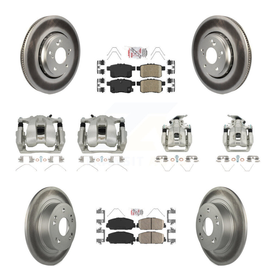 Front Rear Disc Brake Caliper Coated Rotors And Ceramic Pads Kit (10Pc) For Honda Accord KCG-101986N