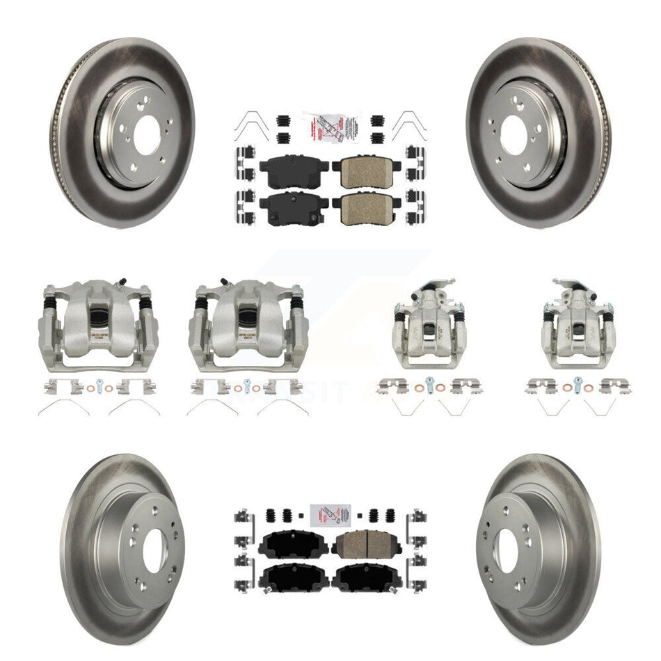 Front Rear Disc Brake Caliper Coated Rotors And Ceramic Pads Kit (10Pc) For Honda Accord KCG-101987N