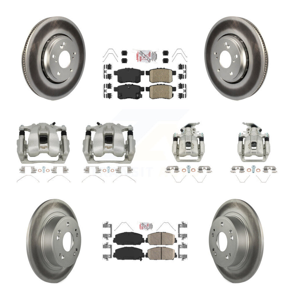 Front Rear Disc Brake Caliper Coated Rotors And Ceramic Pads Kit (10Pc) For Honda Accord KCG-101988N