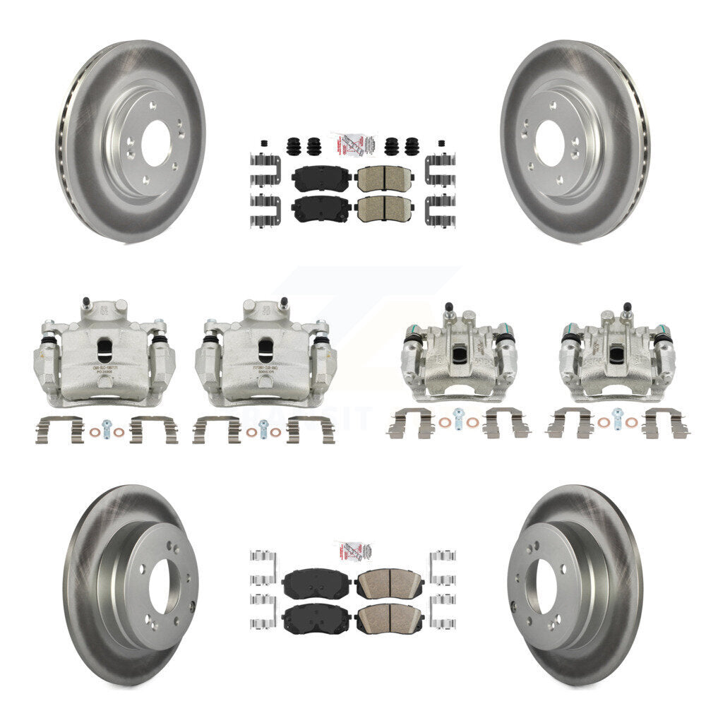 Front Rear Disc Brake Caliper Coated Rotor And Ceramic Pad Kit (10Pc) For Hyundai Sonata KCG-102004N