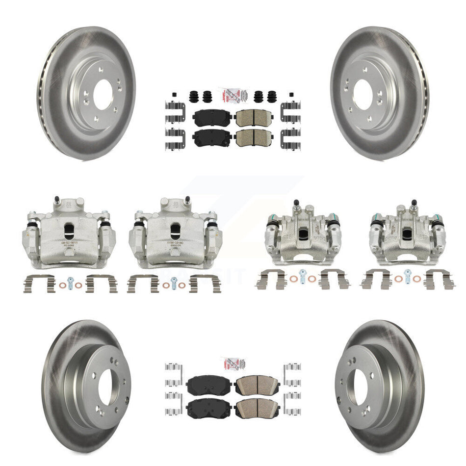 Front Rear Disc Brake Caliper Coated Rotor And Ceramic Pad Kit (10Pc) For Hyundai Sonata KCG-102004N