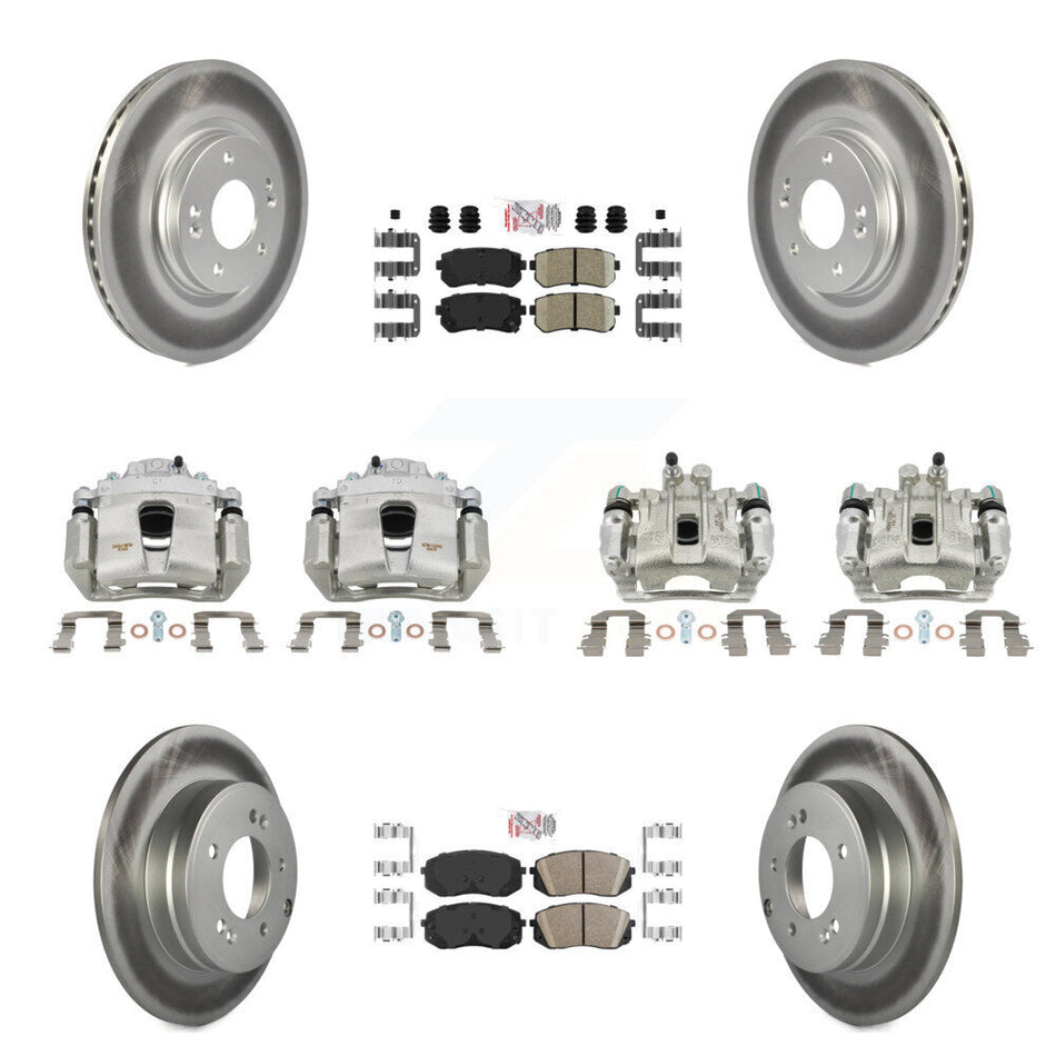 Front Rear Disc Brake Caliper Coated Rotor And Ceramic Pad Kit (10Pc) For Hyundai Sonata KCG-102005N