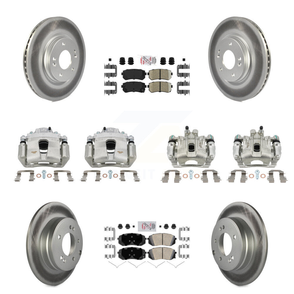 Front Rear Disc Brake Caliper Coated Rotor And Ceramic Pad Kit (10Pc) For Hyundai Sonata KCG-102007N