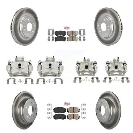 Front Rear Disc Brake Caliper Coated Rotor And Ceramic Pad Kit (10Pc) For Hyundai Sonata KCG-102008N
