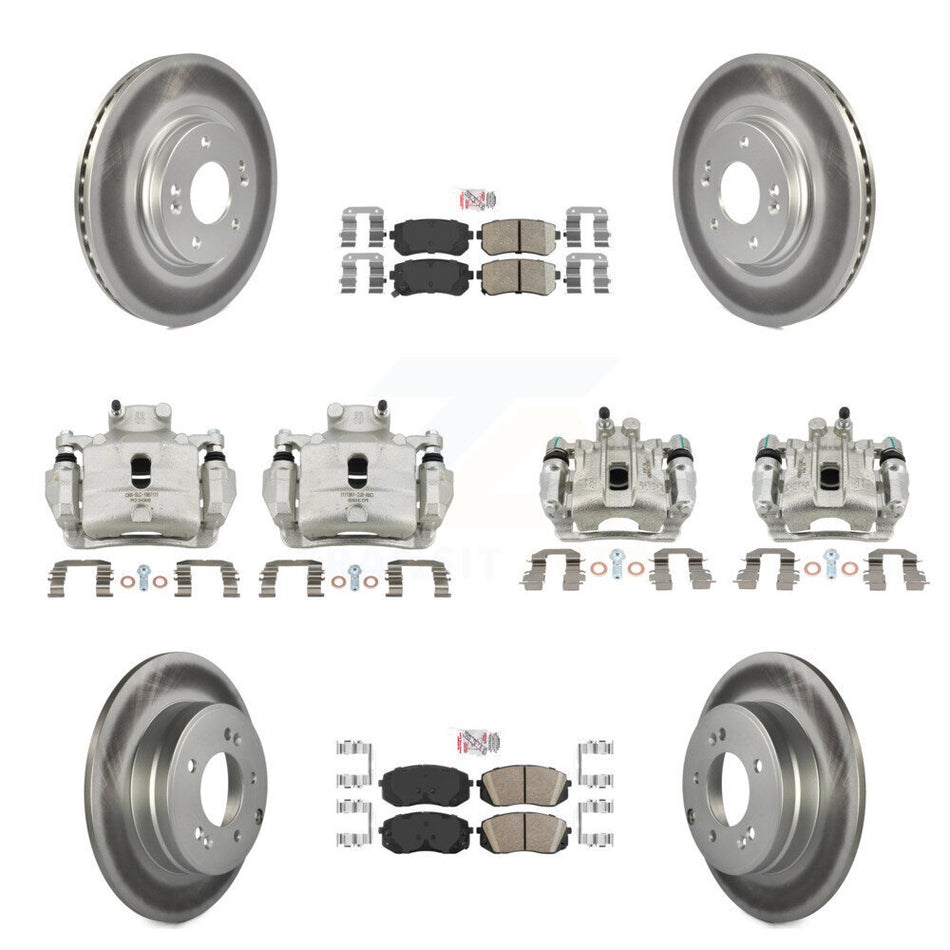 Front Rear Disc Brake Caliper Coated Rotor And Ceramic Pad Kit (10Pc) For Hyundai Sonata KCG-102008N
