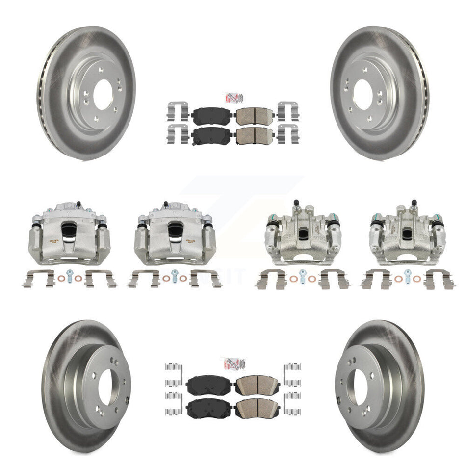 Front Rear Disc Brake Caliper Coated Rotor And Ceramic Pad Kit (10Pc) For Hyundai Sonata KCG-102009N