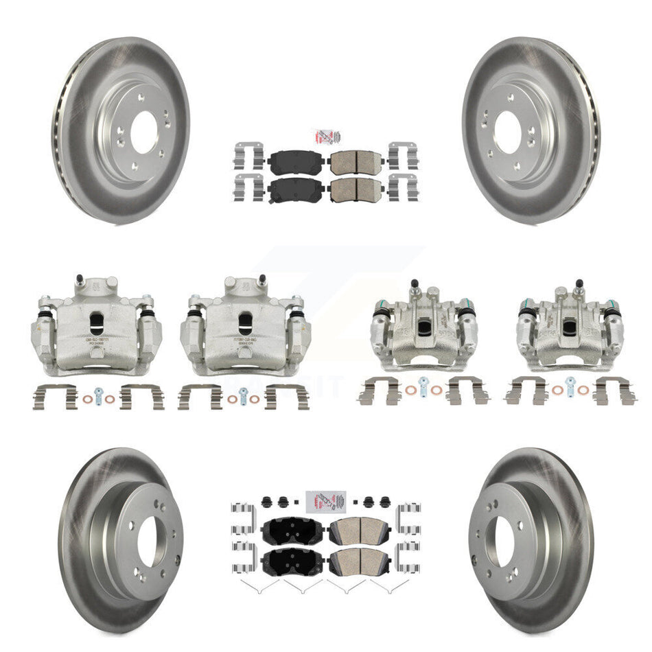 Front Rear Disc Brake Caliper Coated Rotor And Ceramic Pad Kit (10Pc) For Hyundai Sonata KCG-102010N