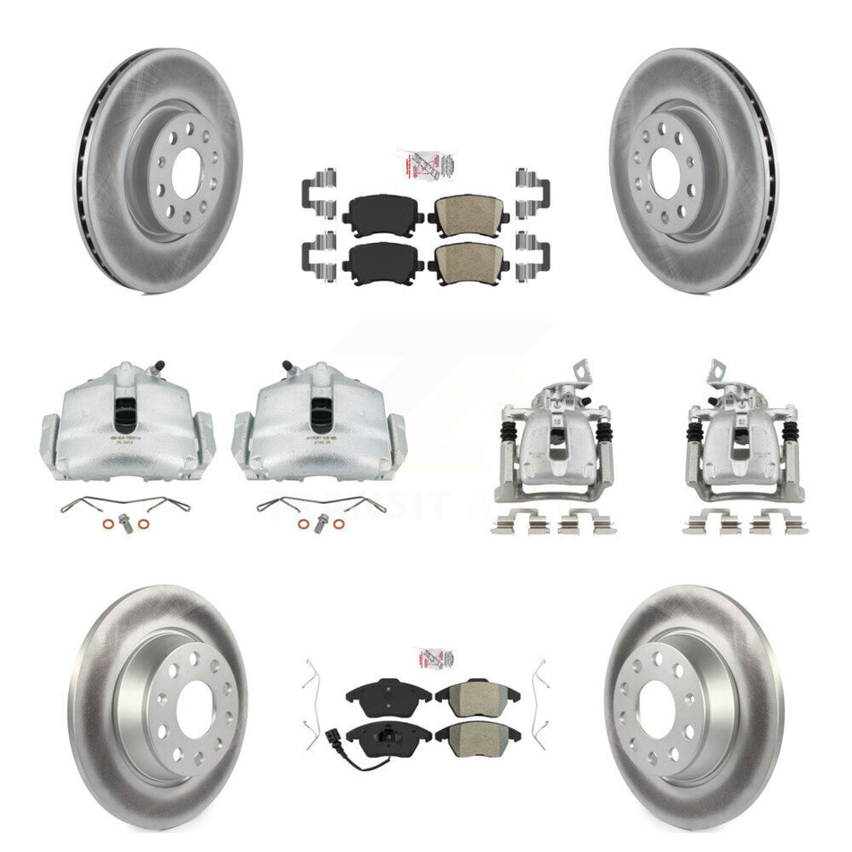 Front Rear Brake Caliper Coat Rotor Ameribrakes Pad Kit (10Pc) For 12 Volkswagen CC 2.0L KCG-102018N
