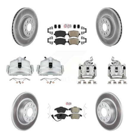 Front Rear Brake Caliper Coat Rotor And Ameribrakes Pad Kit (10Pc) For Volkswagen Passat KCG-102022N