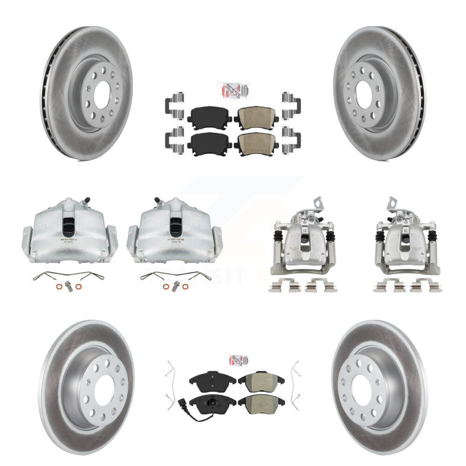 Front Rear Brake Caliper Coat Rotor And Ameribrakes Pad Kit (10Pc) For Volkswagen Passat KCG-102024N