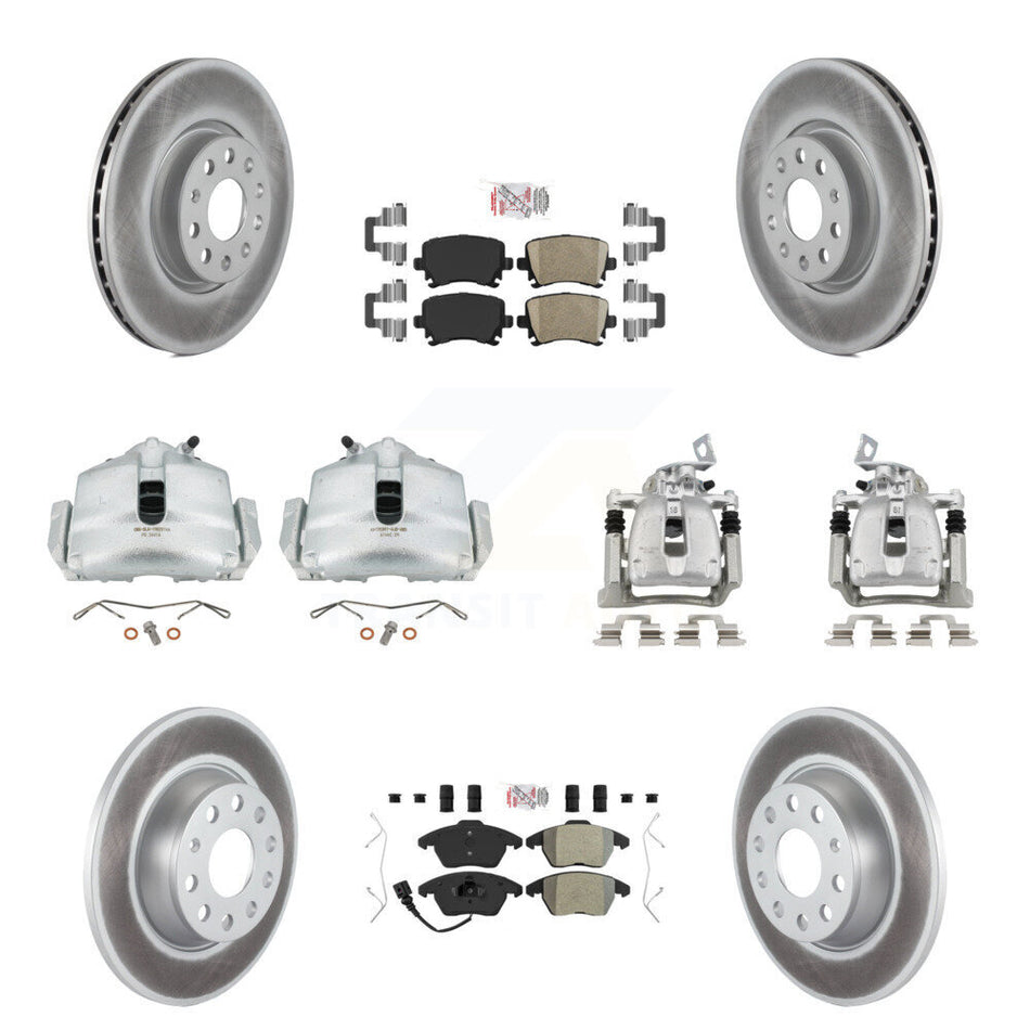 Front Rear Brake Caliper Coat Rotor And Ameribrakes Pad Kit (10Pc) For Volkswagen Passat KCG-102025N