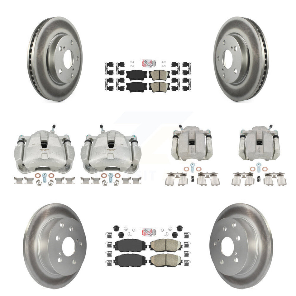 Front Rear Disc Brake Caliper Coated Rotors And Ceramic Pads Kit (10Pc) For Toyota RAV4 Without 3rd Row Seating KCG-102032N