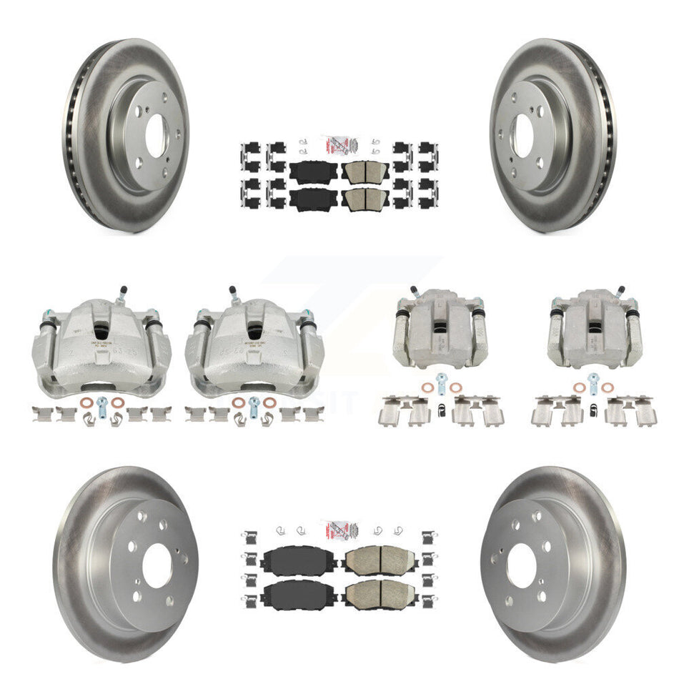 Front Rear Disc Brake Caliper Coated Rotors And Ceramic Pads Kit (10Pc) For Toyota RAV4 Without 3rd Row Seating KCG-102033N