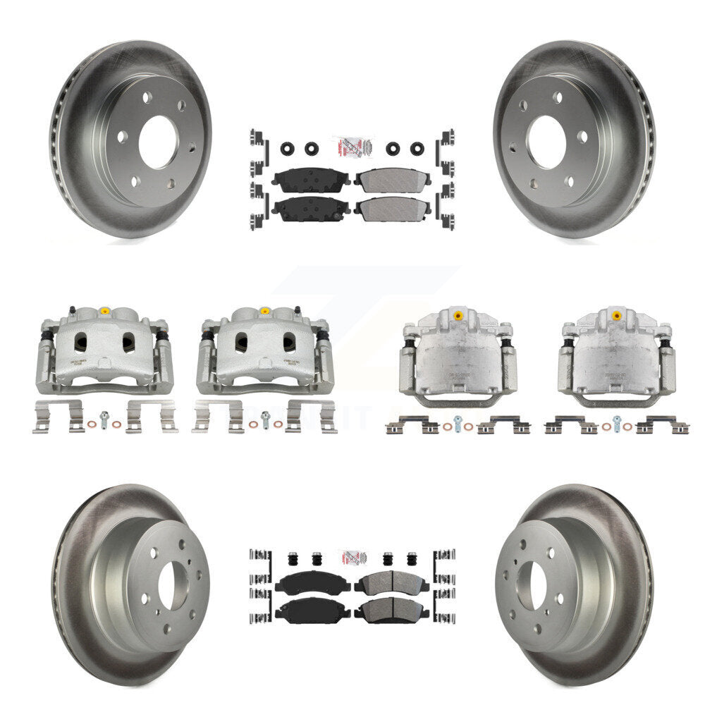 Front Rear Brake Caliper Coat Rotor And Semi-Metallic Pad Kit (10Pc) For GMC Sierra 1500 KCG-102092N