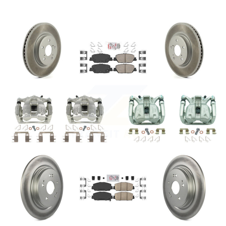 Front Rear Disc Brake Caliper Coated Rotors And Ceramic Pads Kit (10Pc) For Honda CR-V KCG-102156N